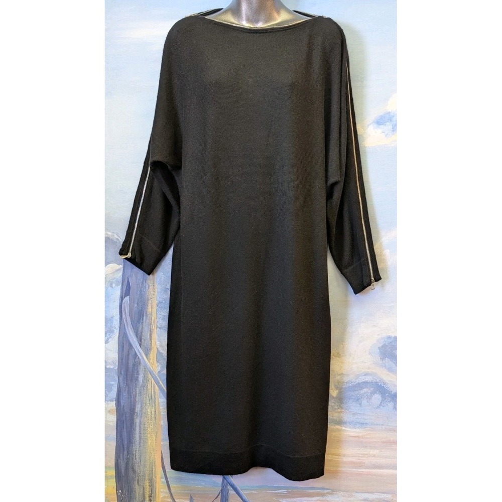 NEW! Neiman Marcus XL 100% Cashmere Zip Shoulder Dress In Black $490